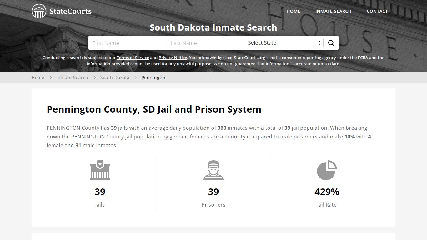 Pennington County, SD Inmate Search - StateCourts